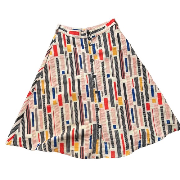 Anthropologie Hutch Willem A-Line Midi Skirt-Stripe-Women 4-Boho-Black-White-Red - Picture 4 of 12